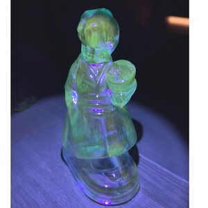 VTG Wheaton Blue Iridescent Carnival Glass Boy Bookend UV Reactive Figurine